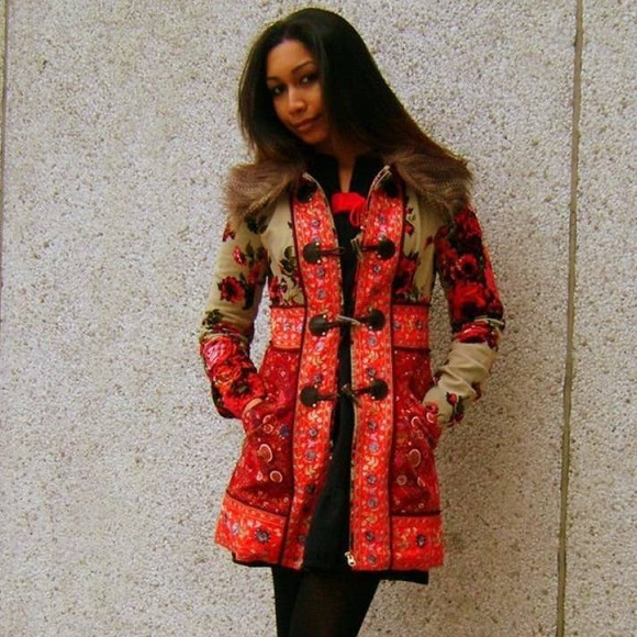 elevenses Jackets & Blazers - Anthropologie Elevenses Womens Velvet Floral Karelia Coat Faux Fur Collar Size 4
